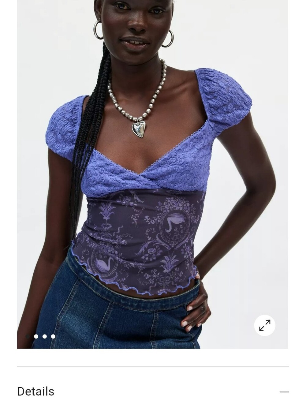 Kimche Blue Lavender Blue Lace & Sheer Floral V-Neck Camisole Feminine Y2k